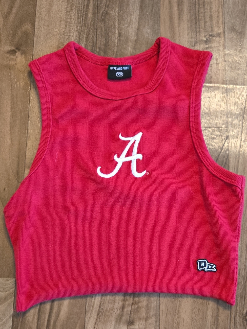 Hype and Vice Women's Red Crop Tank Top with White 'A' Embroidery